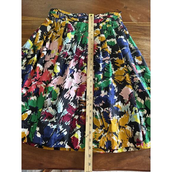 J. Crew Double Pleated Silk Flare Skirt Colorful Brushstroke Floral, Size 4 - Picture 8 of 13